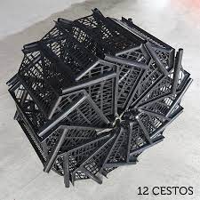 Cesto Plástico Empilhável Pequeno Preto - kit com 12